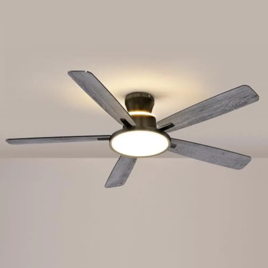 

Ceiling Fans with Lights, 52 inch, Nightlight, Quiet, Reversible Motor, 6 Speeds, Timer, Low Profile Ceiling Fan for Bedroom/Li