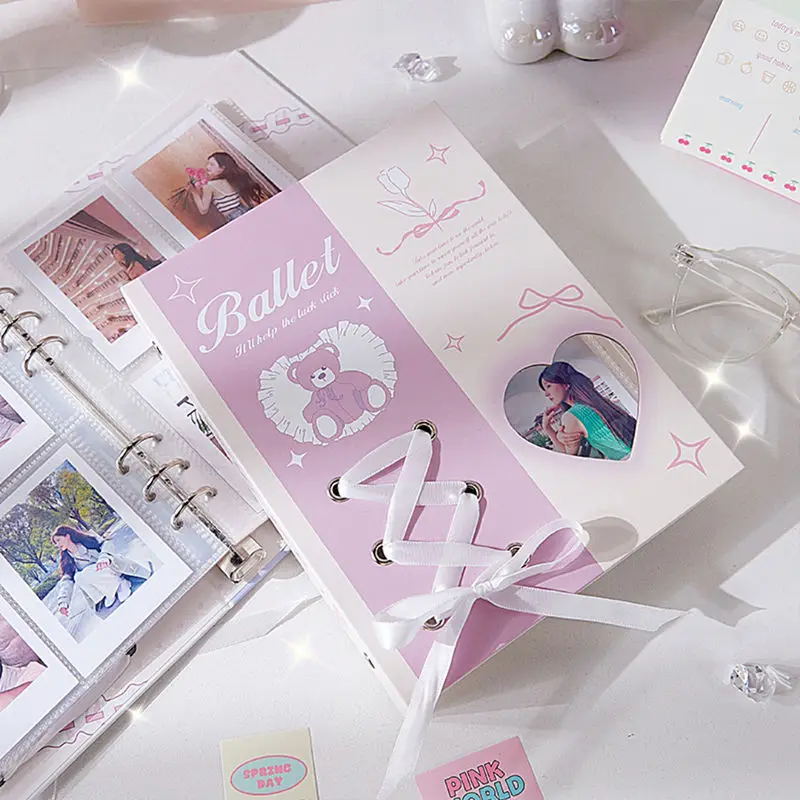 Ballet Ribbon Binder A5 Photocard Collect Book 3inch 4Grid Card Holder Album with 20pcs Pages Girl Gift