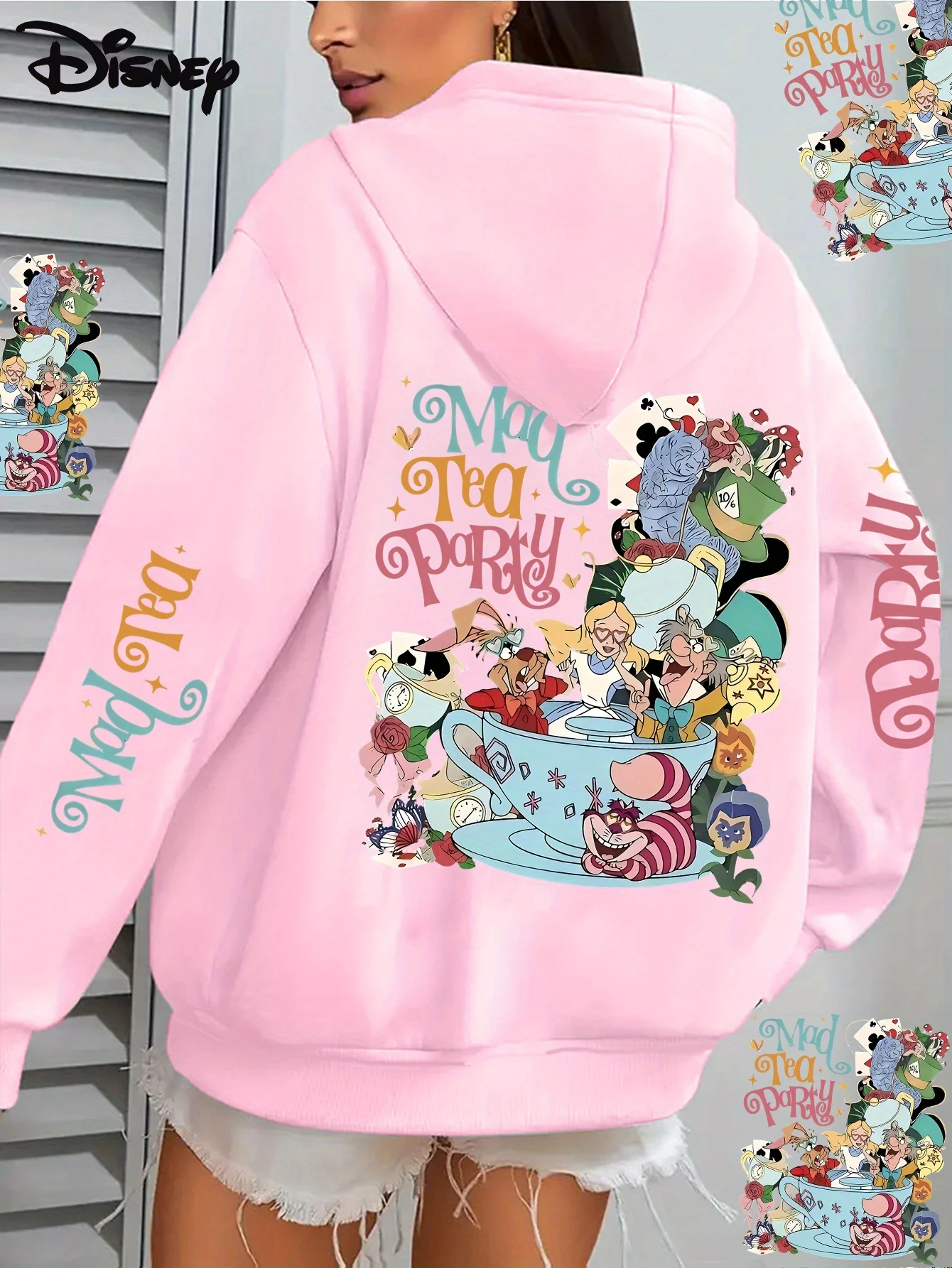 سويت شيرت نسائي شتوي بغطاء للرأس يتميز بطباعة كرتونية أليس في بلاد العجائب وطباعة Y2K عتيقة. هوديس البلوز