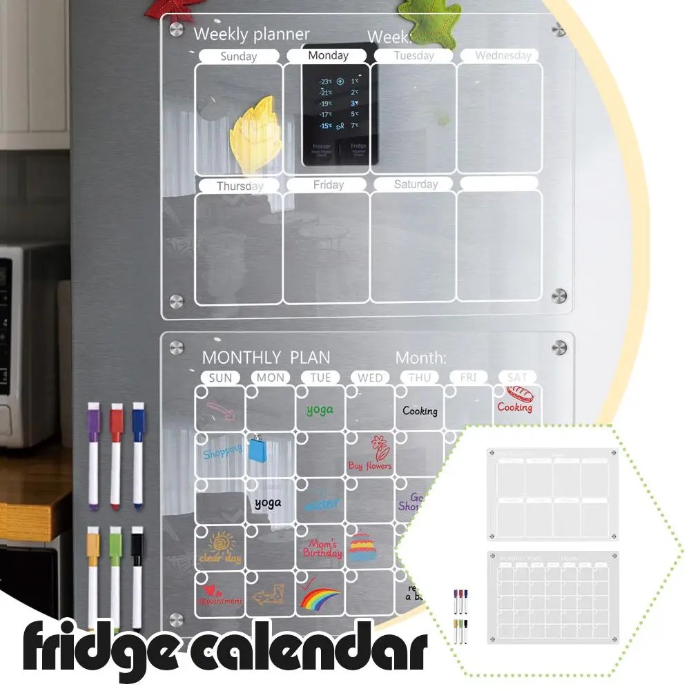 Refrigerator Magnetic Calendar Weekly Plan Calendar DIY Whiteboard Refrigerator With Erasable Message Stickers Pen Board No C9Q1