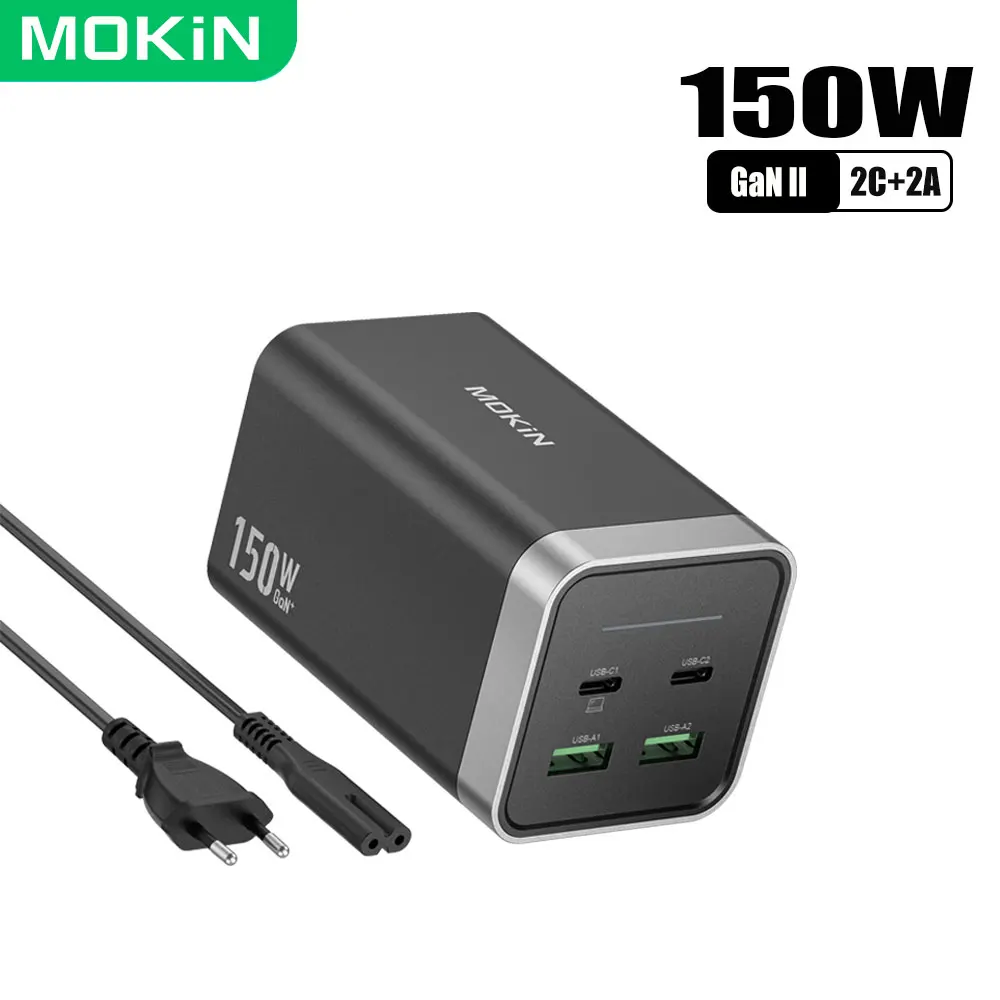 MOKiN 150W USB C Wall Charger Block,4-Port GaN II PD 3.1 QC3.0 Wall Adapter Fast Charging,for iPhone,Xiaomi,Galaxy,MacBook,iPad