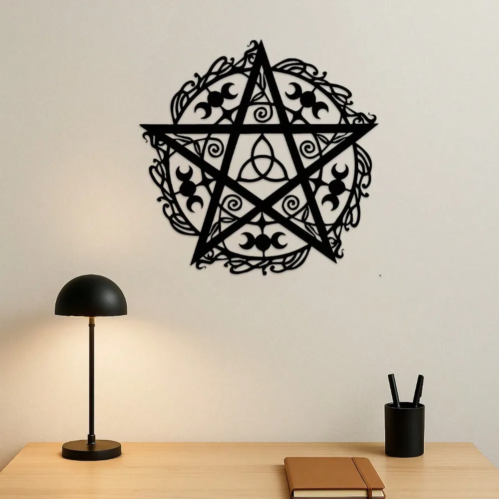 CIFBUY Pentagramme Triple Lune Art Mural en Fer Sculpture Étoile Gothique Sorcière Décoration Unique pour la Maison et Cadeau de Pendaison de Crémaillère
