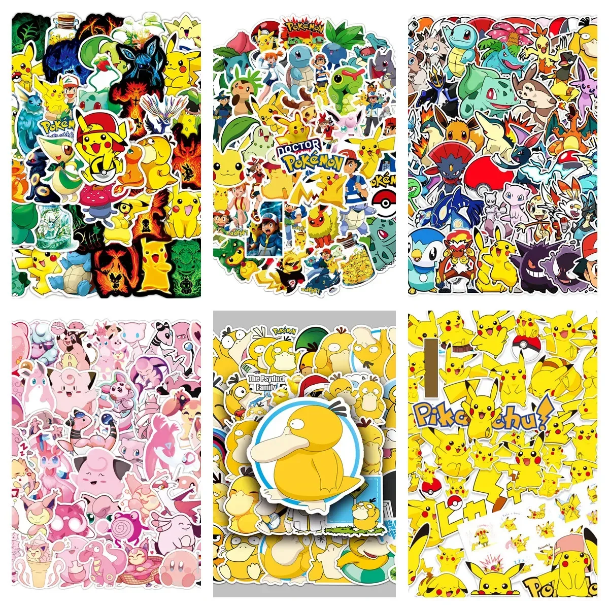 50/100/200/500Pcs Non-repeating Cartoon Anime Cute Pokemon Pikachu Kids Stickers