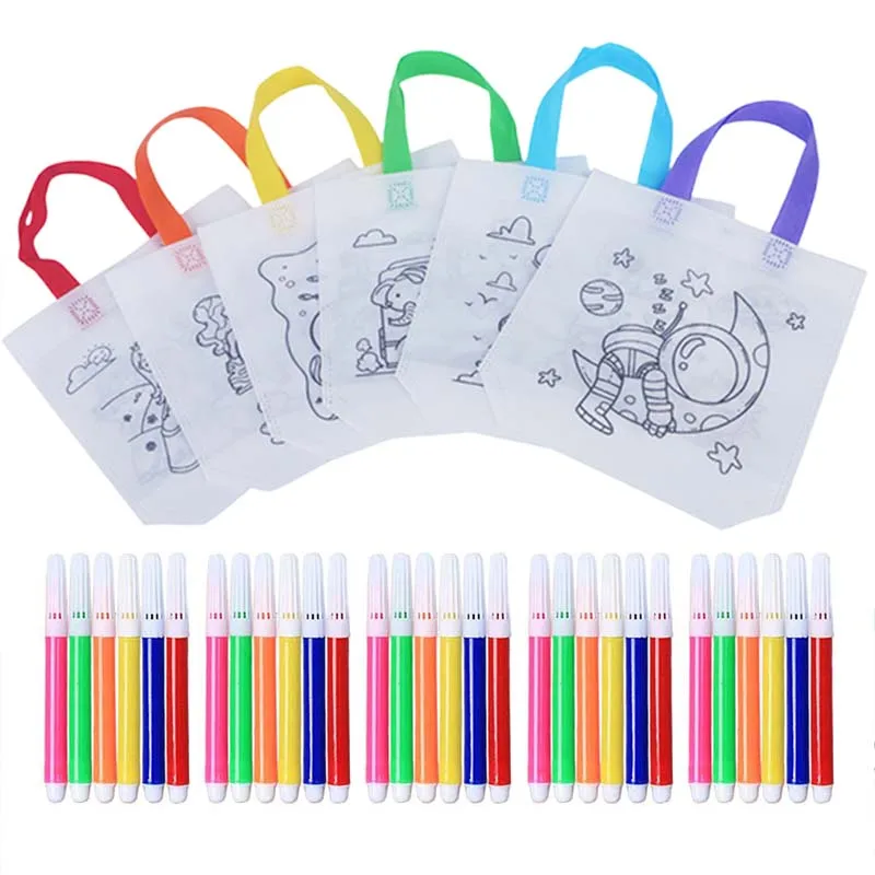 Non-woven Bag with Marker Cartoon Pattern Party Favors Festival Gift Environment Protection Handbag Portable Storage Bag TMZ