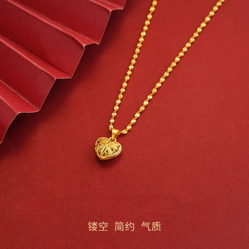 

Fashion AU999 hollowed out love pendant for women, 24k gold droplet heart-shaped necklace, collarbone chain, gift for mom