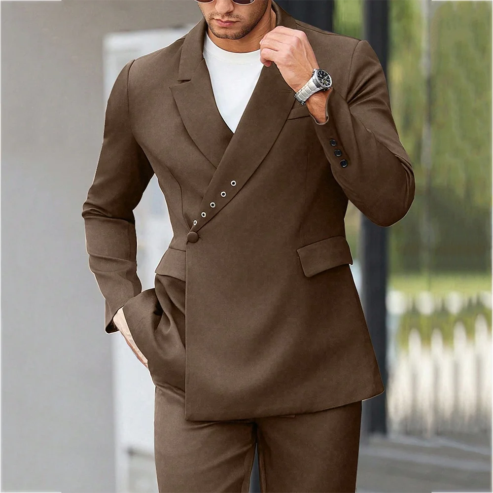 メンズフォーマルスーツ ツーピース ピークドラペル クラシック シングルボタン ストレート ビジネス イベント イブニングパーティー プロム 男性用スーツ