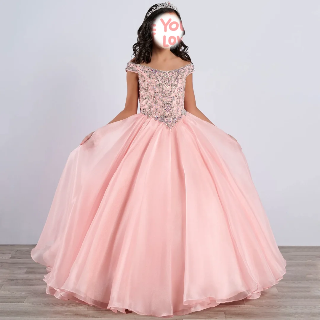 

Customized Pink Flower Girl Dress Chiffon Diamond Pattern Sleeveless For Wedding Birthday Party Banquet Pageant Prom Gown