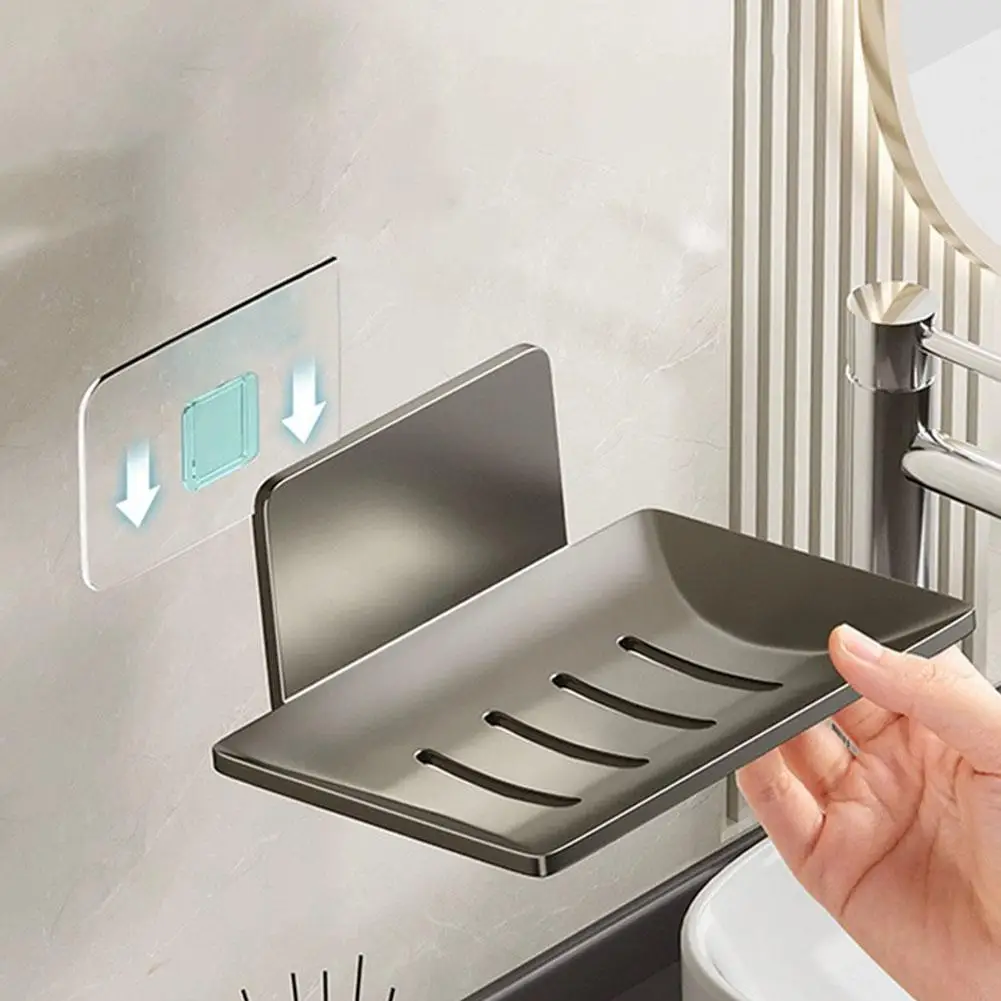 Aluminum Alloy Soap Holder For Shower Kitchen Self-Adhesive Soap Dish With Drainage Wall Mounted Soap Box Bathroom Accessories