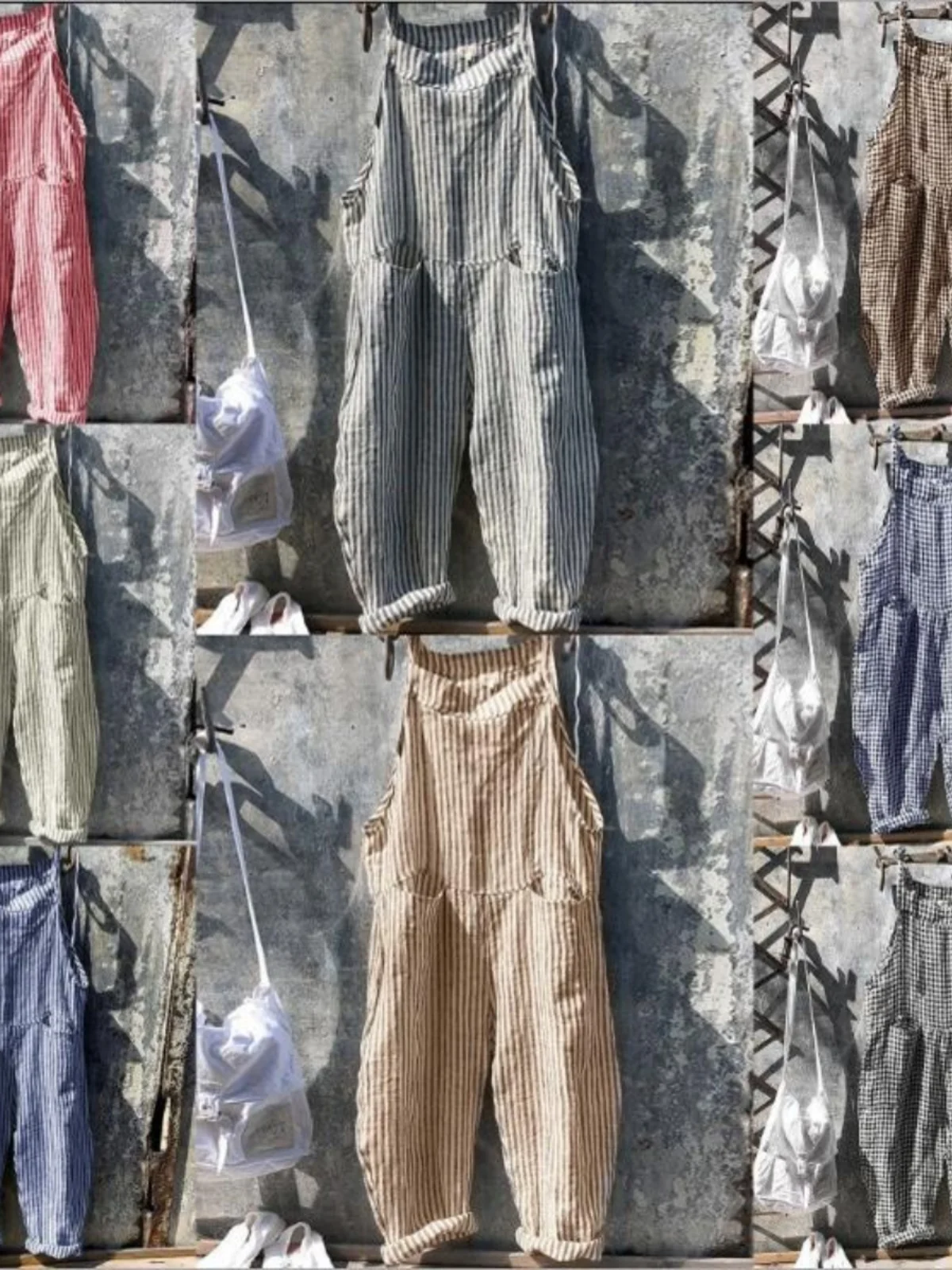 루즈 스트라이프 캐주얼 여성용 오버롤 편안한 긴 바지 패셔너블한 통기성 어깨끈 바지