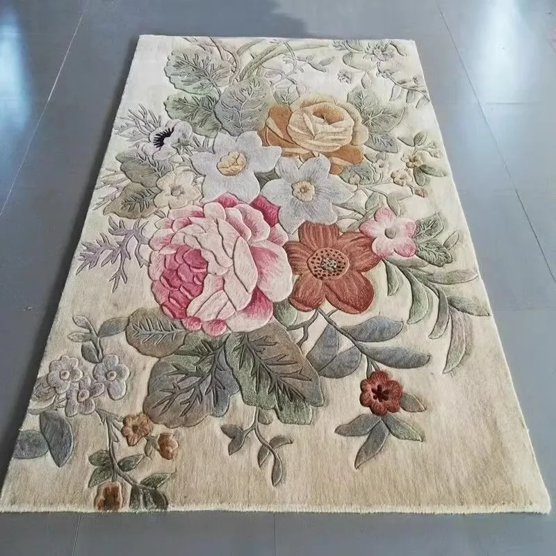 

Handmade Wool Carpet Living Room Europe Floral Thick Sofa Coffee Table Floor Mat Luxury Customize Large New Zealand Wool Carpets