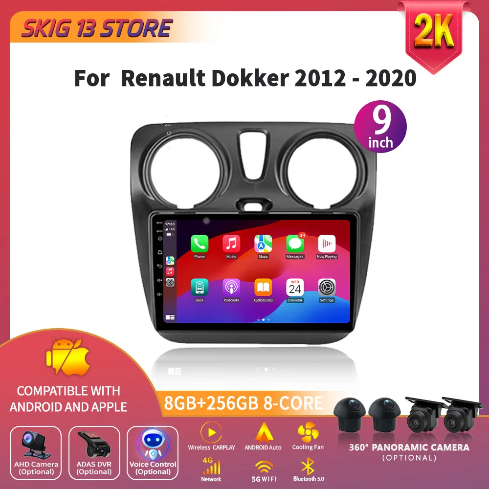 

For Renault Dokker 2012 - 2020 Navigation 4G GPS Bluetooth Auto Carplay 360 Camera Android 14 Car Radio Multimedia Video Player