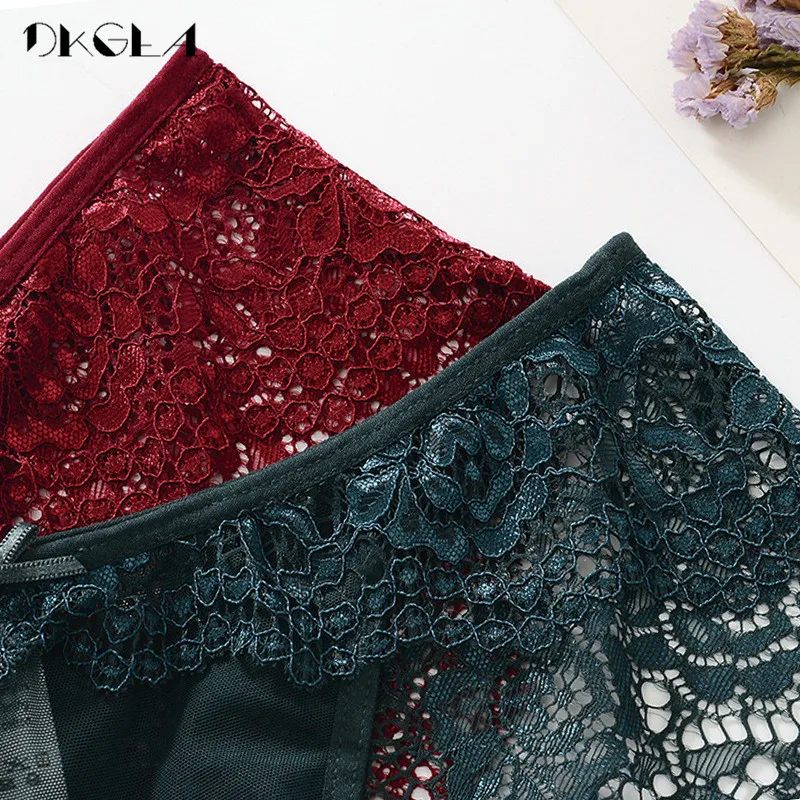 Fashion New Green Panties Women Underwear Lace Plus Size XL L Soft Briefs Transparent Low-Rise Sexy Panty Embroidery Lingerie