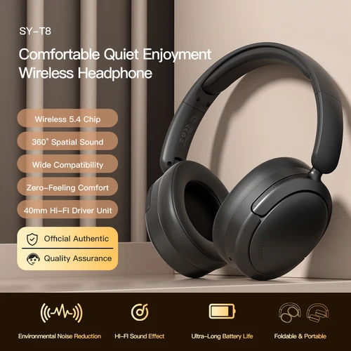 Imagen 2 del producto EOENKK SY-T8 auriculares inalámbricos por encima de la oreja Bluetooth 5,4 batería larga Lify HiFi sonido estéreo auriculares para juegos con baja latencia