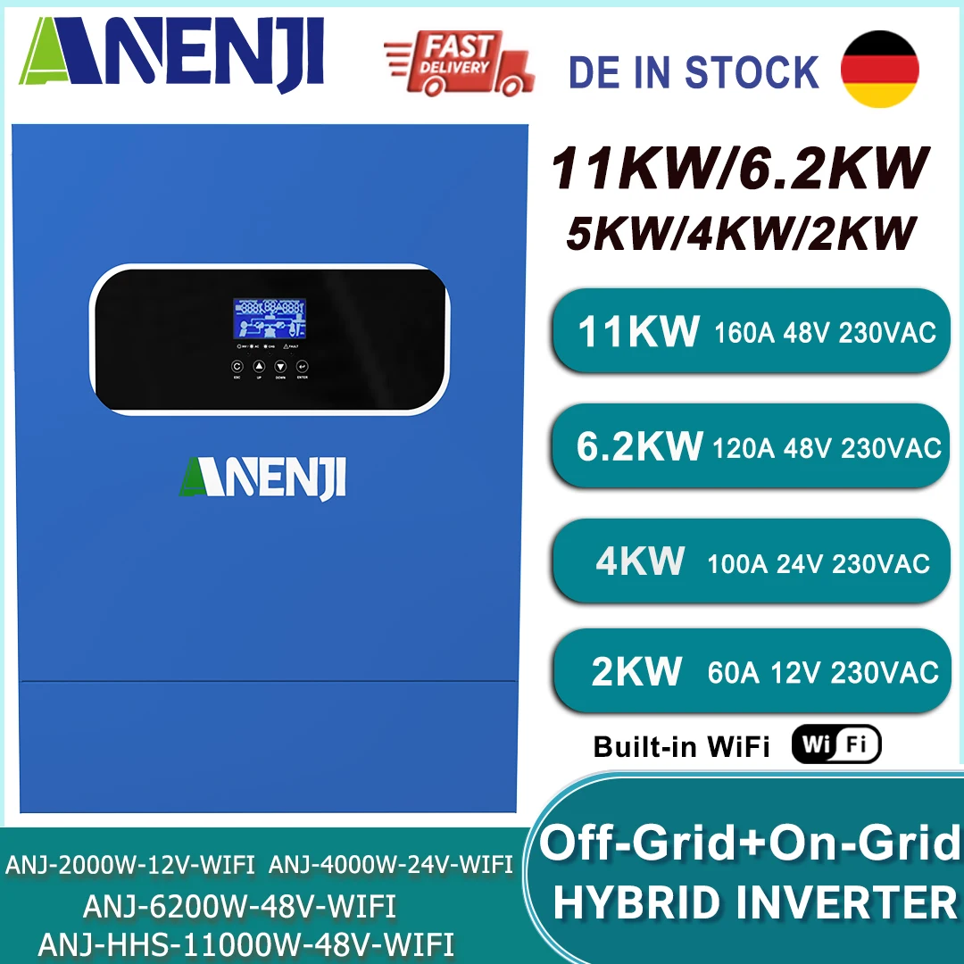 Inversor Solar híbrido de 11KW, 6,2 kW, 5KW, 4KW, 2KW, 48V, 24V con controlador de carga MPPT de 60A, 100A, 160A, 220V con WIFI, compatible con BMS