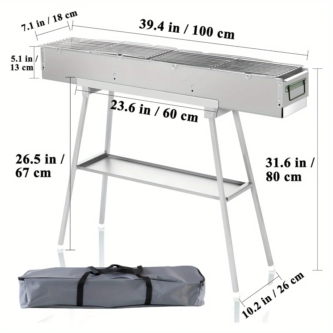 

39.4x7.1x5.1 Inch Large Portable Folding Charcoal Grill - Multiple Sizes, Perfect for Barbecue, Lamb Kebabs, Camping, Backyard