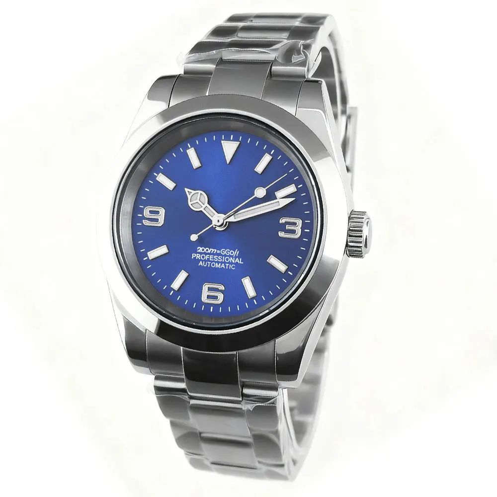 شعار مخصص NH35 ساعة رجل التلقائي الميكانيكية ساعة اليد 36 مللي متر/39 مللي متر مقاوم للماء الياقوت مضيئة Reloj automatique ميوتا ساعة