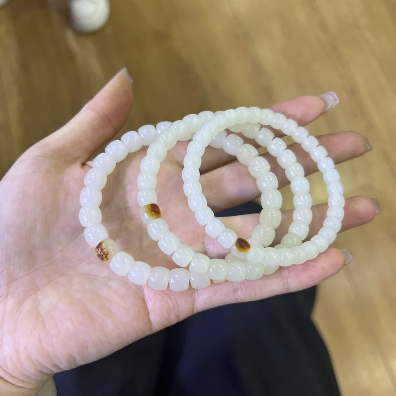 Hetian , Jade , Vintage-Style Beads, Leather Bracelet