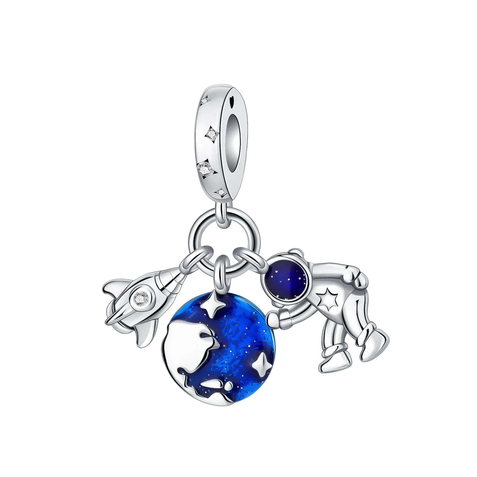 

925 Sterling Silver Rocket Astronaut Star Earth Blue Pendant Charm Fit Original Pandora Charms Bracelets Women DIY Jewelry Gift