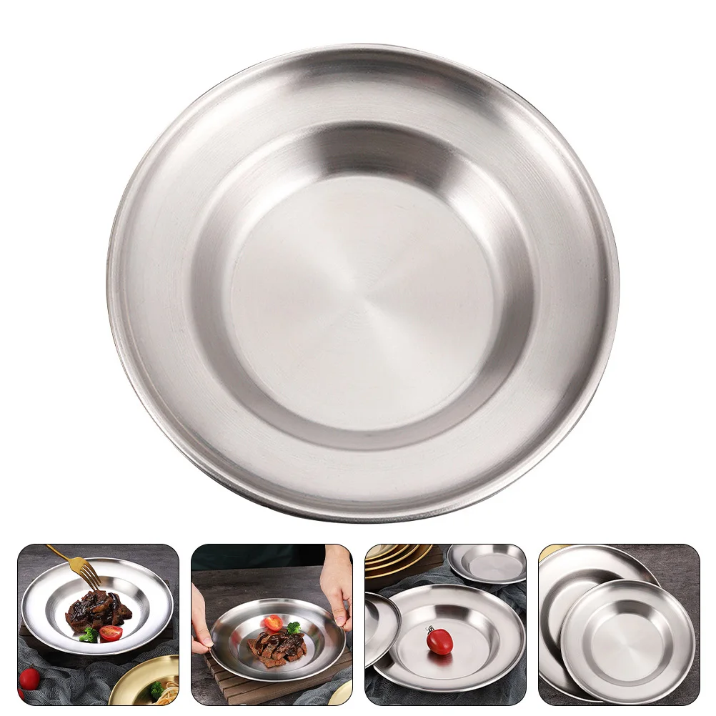 

Stainless Steel Food Plate Lightweight Compact Flat Bottom For Home Restaurant Bar Use Bbq Steak Snack Fruit Serving Tray
