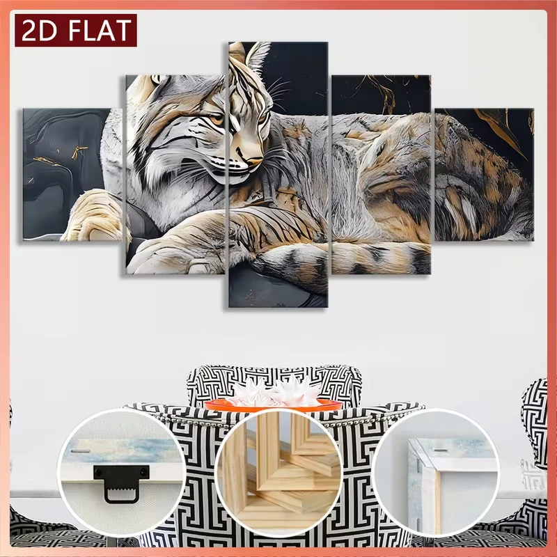 2D Flat 5pcs No Framed Canvas Painting | Wild Lynx Artwork, Fashion Decorations, Modern Art, Canvas, Odorless | Ideal for Ho