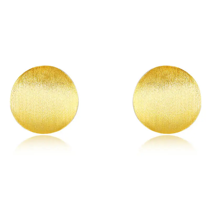 

New 18K Yellow Gold Earrings Women AU750 Gold Fashion Round Sandstone Stud Earrings