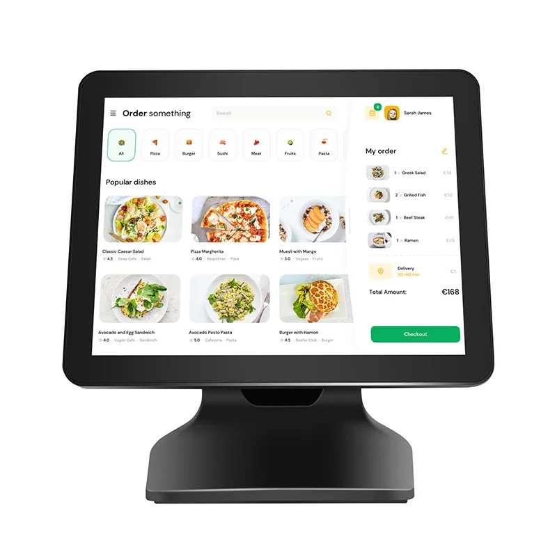 ماكينة تسجيل المدفوعات النقدية POS مقاس 15.6 بوصة الكل في واحد 8 + 256 جيجابايت ذاكرة كبيرة نظام win10 عرض العملاء