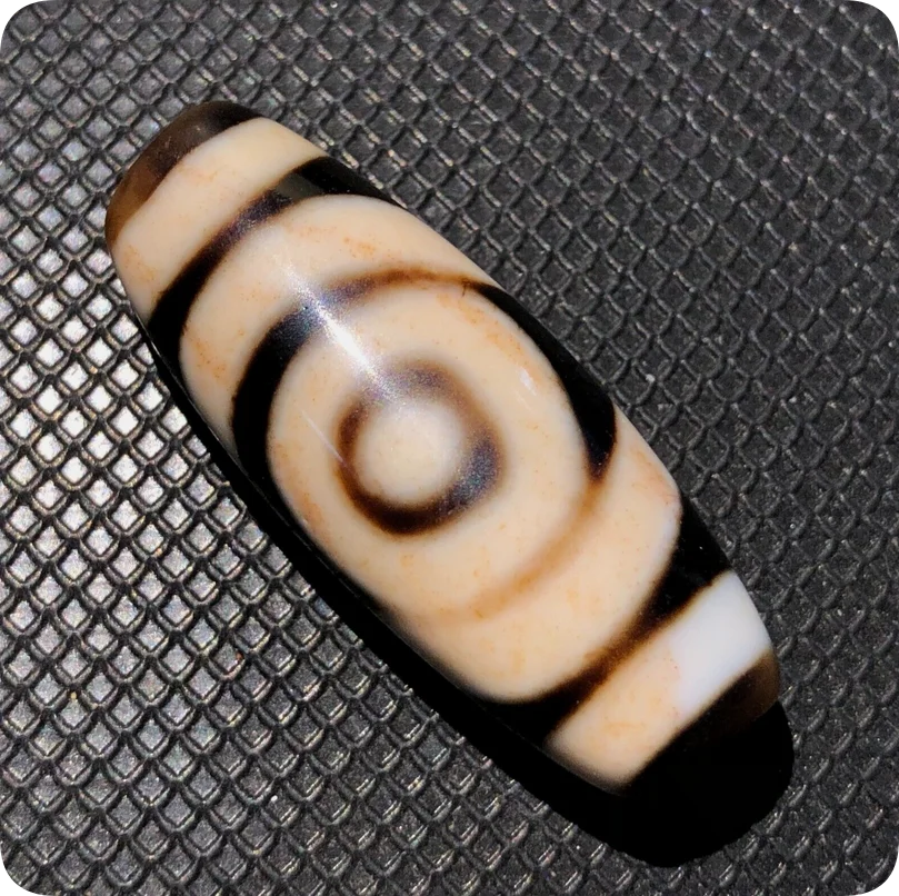 Unique Magic Tibetan Old Agate Flat shape lotus 2Eye Cinnabar Totem dZi Bead