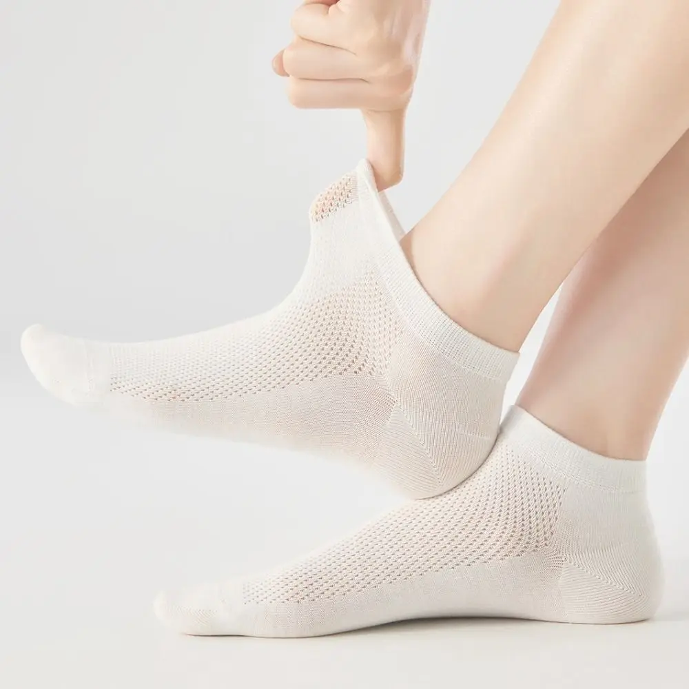 

5Pairs Solid Color Women Boat Socks Sweat Absorption Breathable Cotton Mesh Socks Hosiery Anti Slip Ankle Thin Socks Summer