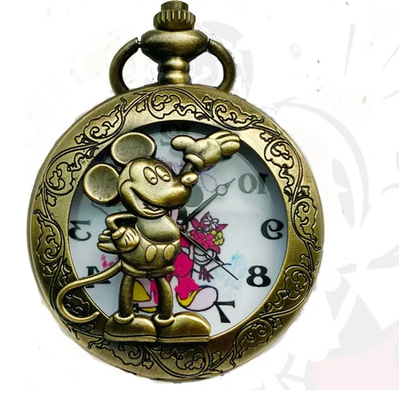 Montre de poche à Quartz Disney Mickey Mouse pour enfants, couverture rabattable pour Table suspendue, pendentif Vintage, bijoux populaires, cadeaux