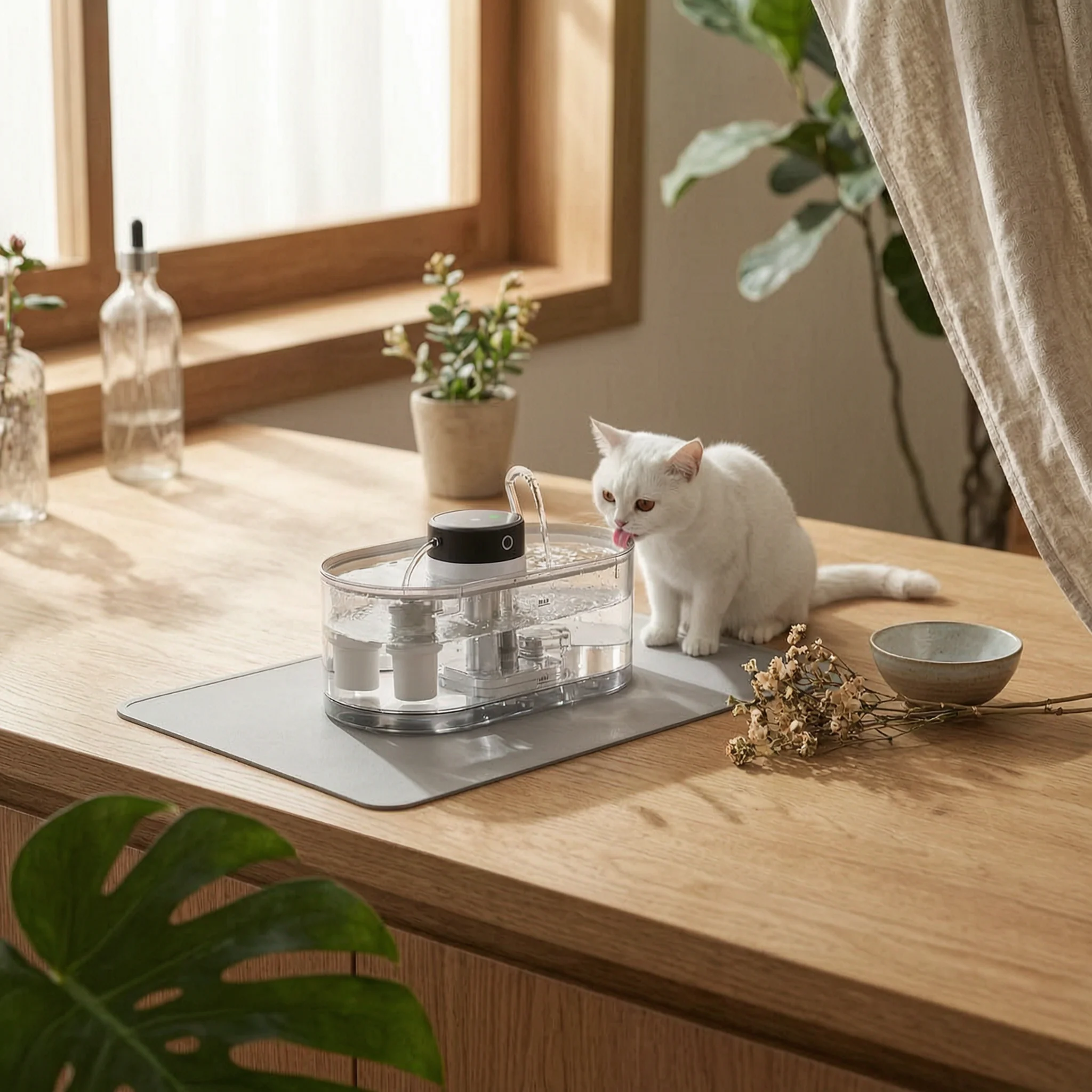 Cat Water Fountain Cordless Automatic Cat Water Fountain Motion Activated Easy to Clean for Cats, Feeding Station, Living Room