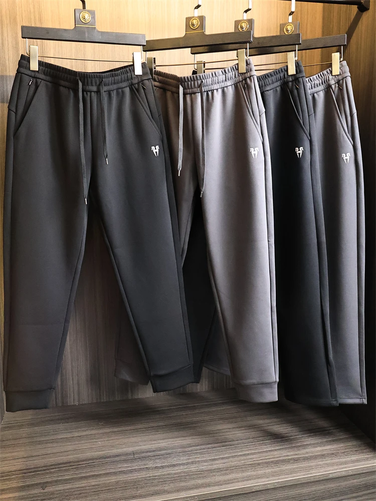 

Мужские трикотажные повседневные брюки из чистого хлопка, прямые длинные брюки, осень-зима, модные, городские, дышащие, удобные