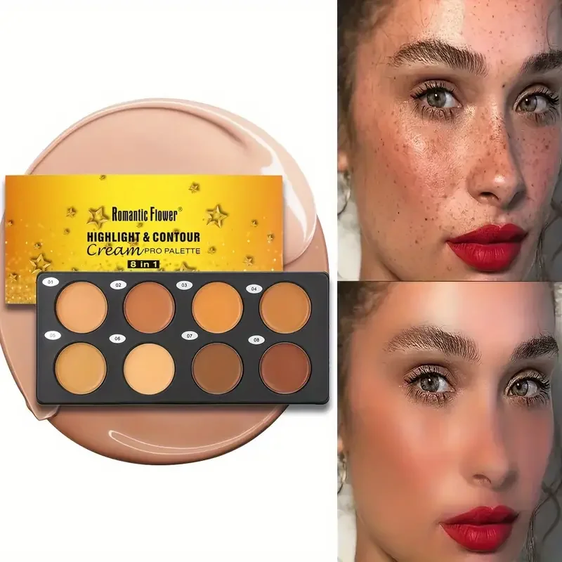 防水メイクアップパレット,フェイスコンシーラー,3Dコンシーラー,ブロンズシャドウ,8 in 1