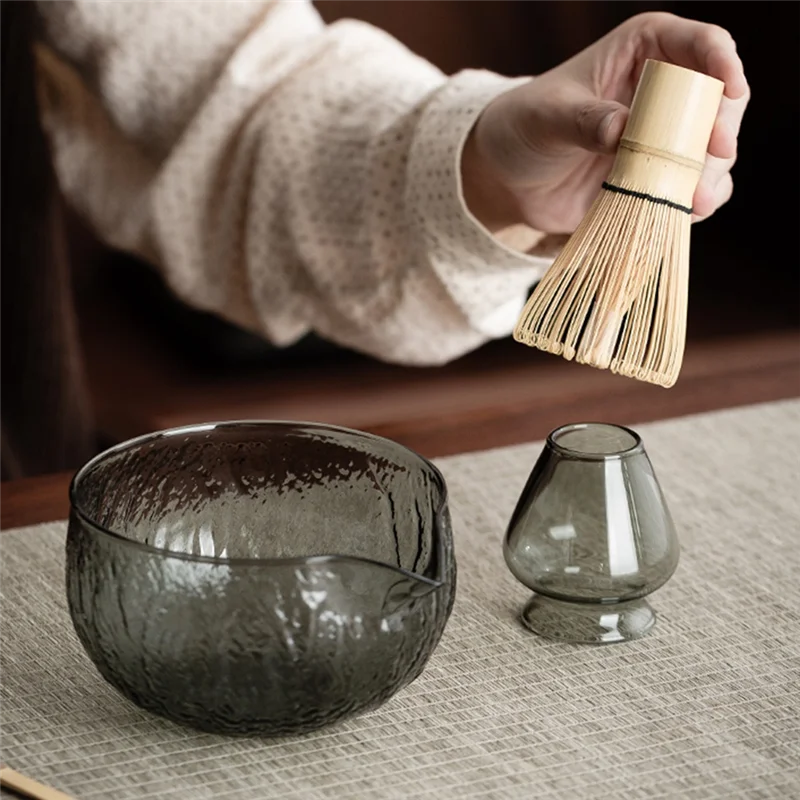 

A69ematcha-Making Kit Matcha-Whisk Set 5Pcs Clear Glass Matchas For Tea Set With Bowl Matcha Cup Matcha-Whisk For Tea Lovers