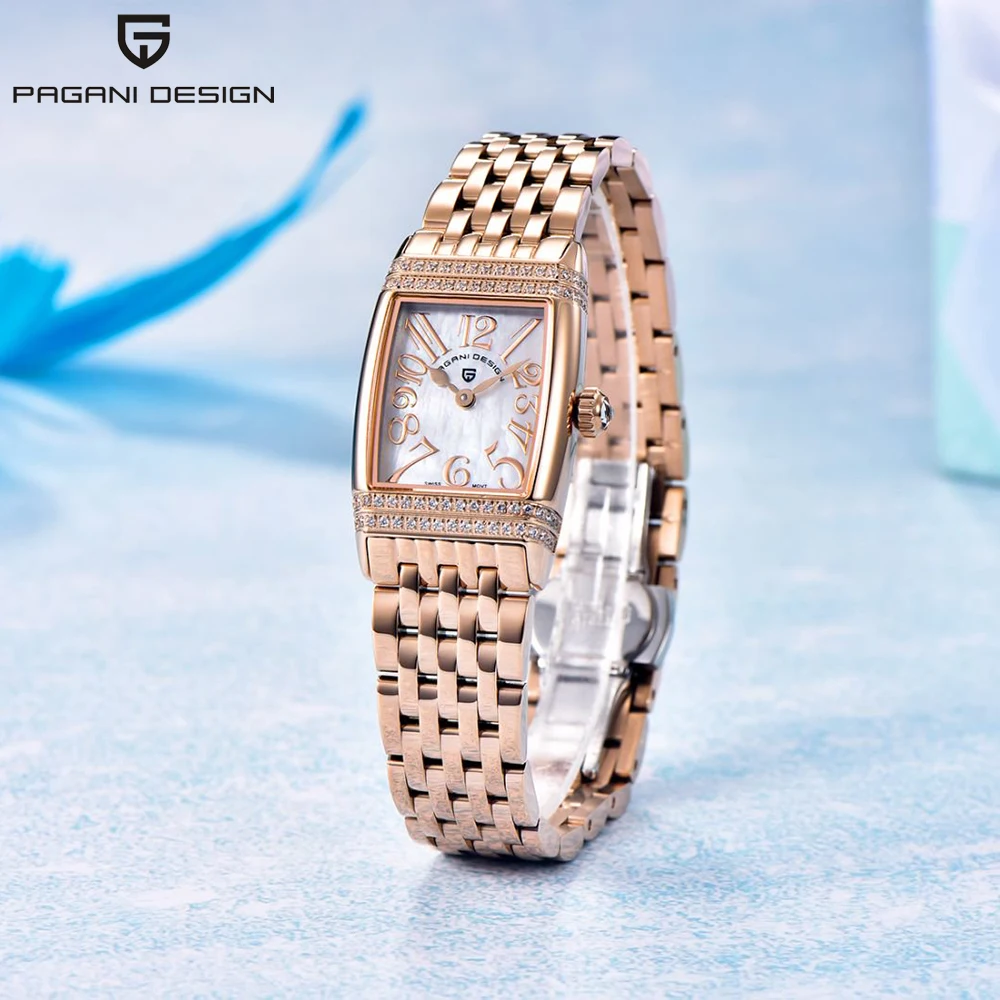 

PAGANI DESIGN Роскошные женские часы с римскими цифрами, водонепроницаемые женские часы, кварцевые женские часы из нержавеющей стали, элегантные + коробка