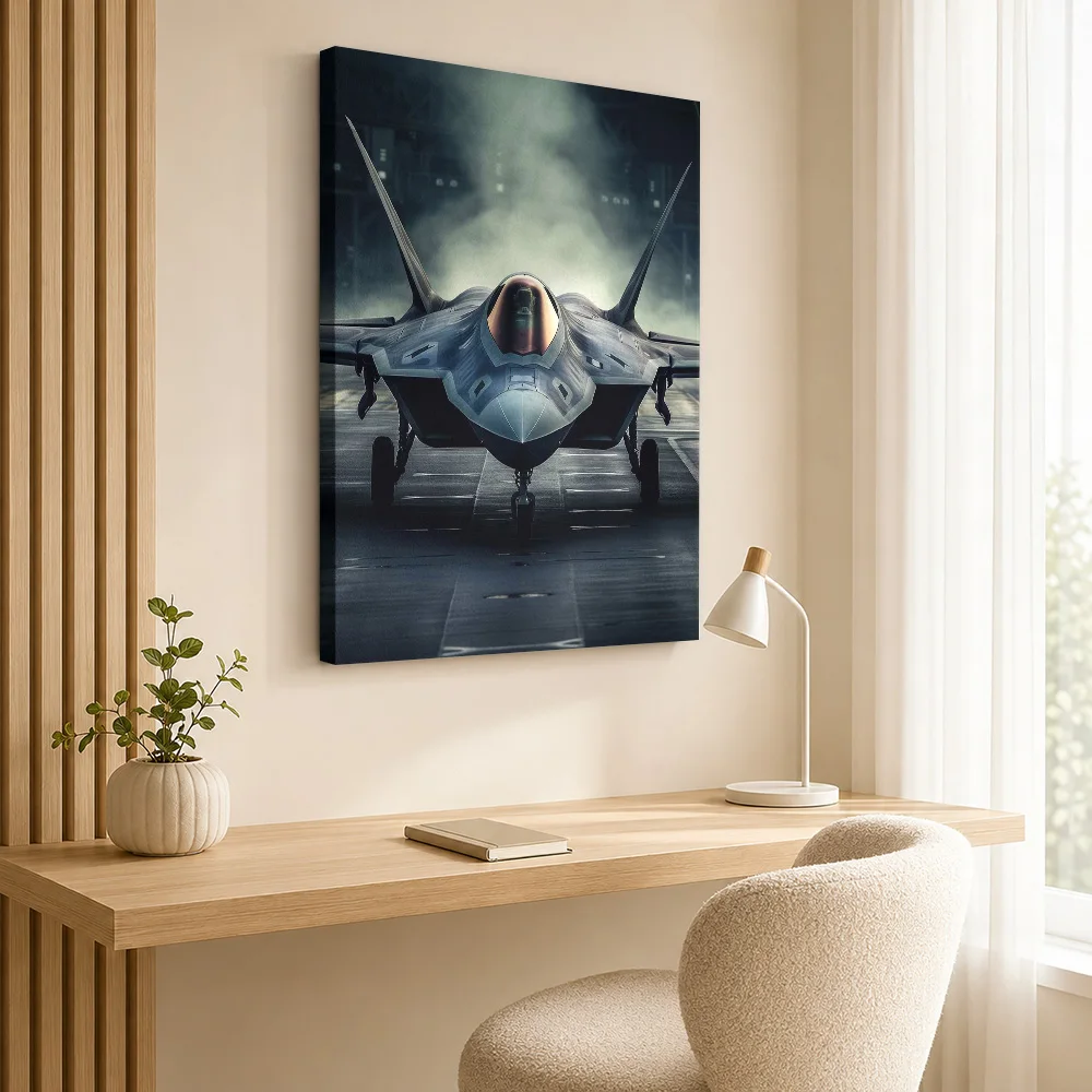 F22 Raptor Runway Aircraft Wood Framed Canvas Poster Customized Photo, Annotated Technical Linework Wall Art For Home Office