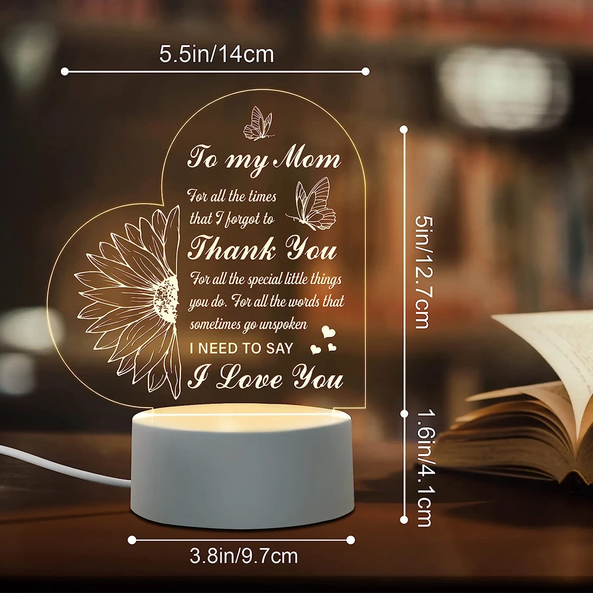 3D LED Home Decoração Light, Hot Room Nightlight, Para minha mãe