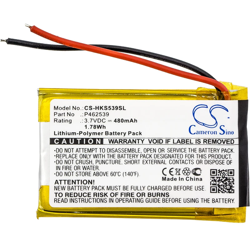 

Cameron Sino Wireless Headset Battery For Harman/Kardon:SOHO,P462539,--480mAh / 1.78Wh--Li-Polymer--3.70V