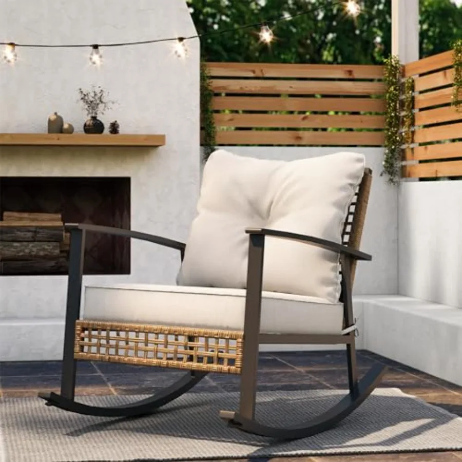 Outdoor Wicker Rocking Chair Oversized Patio Chair Comfy Ro…