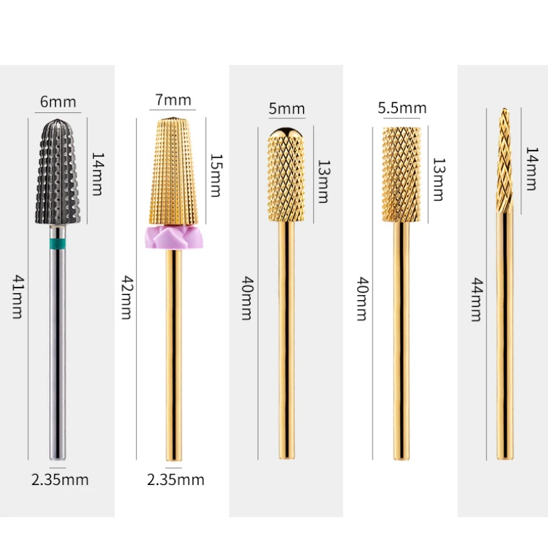 1pc Gold Tungsten Nail Drill Bits 5 in 1 Carbide Milling Cutter for Manicure Machine Pedicure Files Tools Accessories