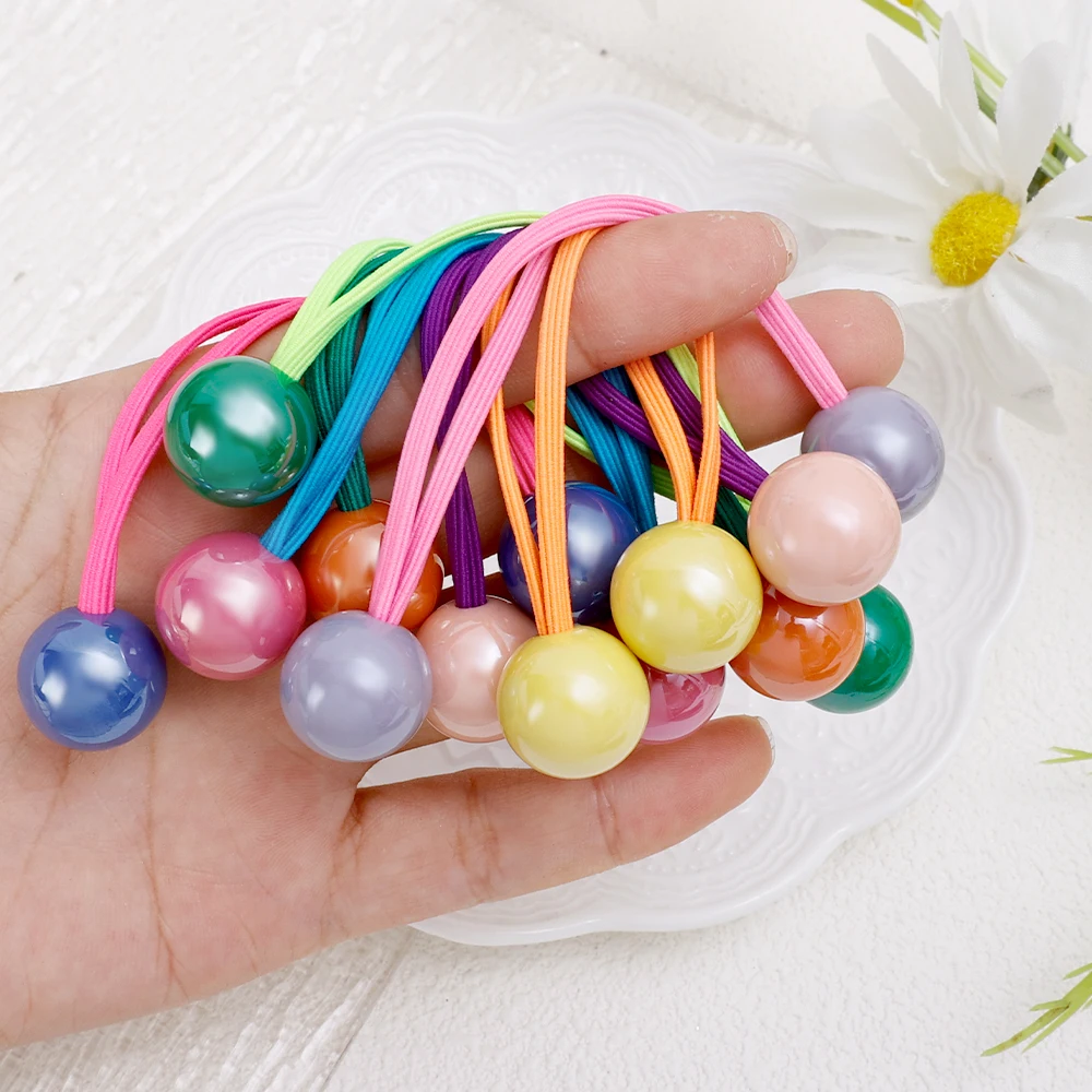 Children Cartoon Colorful Round Ball Hair Rubber Bands Elastic Hair Ties for Kids Girl Pink Ball Hair Rope Student Headwear