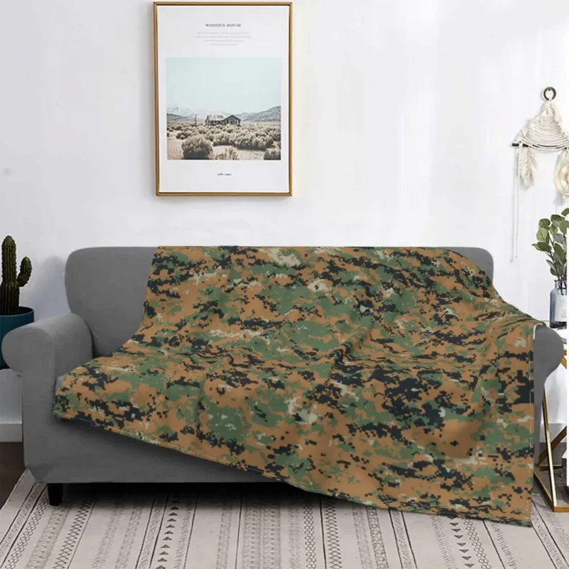 MARPAT Woodland Camouflage Camo Blankets Fleece Summer Military Multifunction Super Warm Throw Blanket for Sofa Office Rug Piece