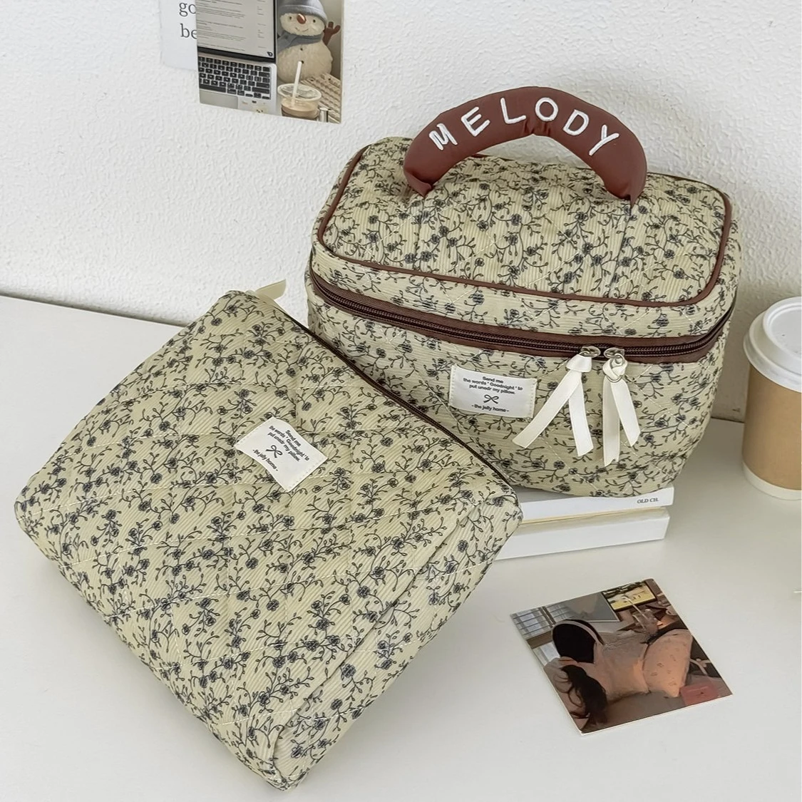 Women Vintage Flower Makeup Storage Pouch Handbag Travel Organizer Cosmetic Bag Ladies Elegant Zipper Toiletry Bag for Gift