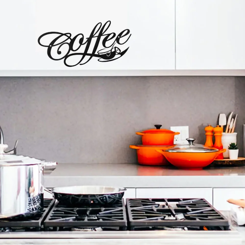COFFEE Metal Word Cafe Wall Sign Hanging Kitchen Black Plaque Art Home Decoration Bar Plaque Silhouette Decor