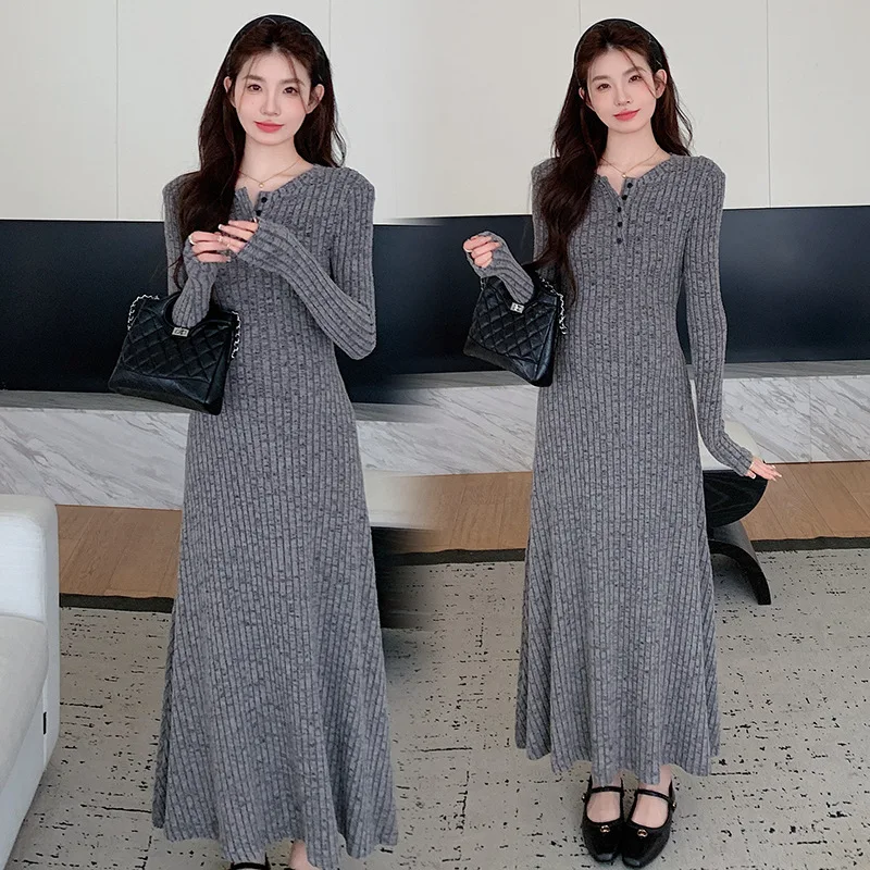 Платье для беременных, осеннее эластичное трикотажное платье трапециевидной формы в рубчик, привлекательное платье для беременных с длинными рукавами, модное