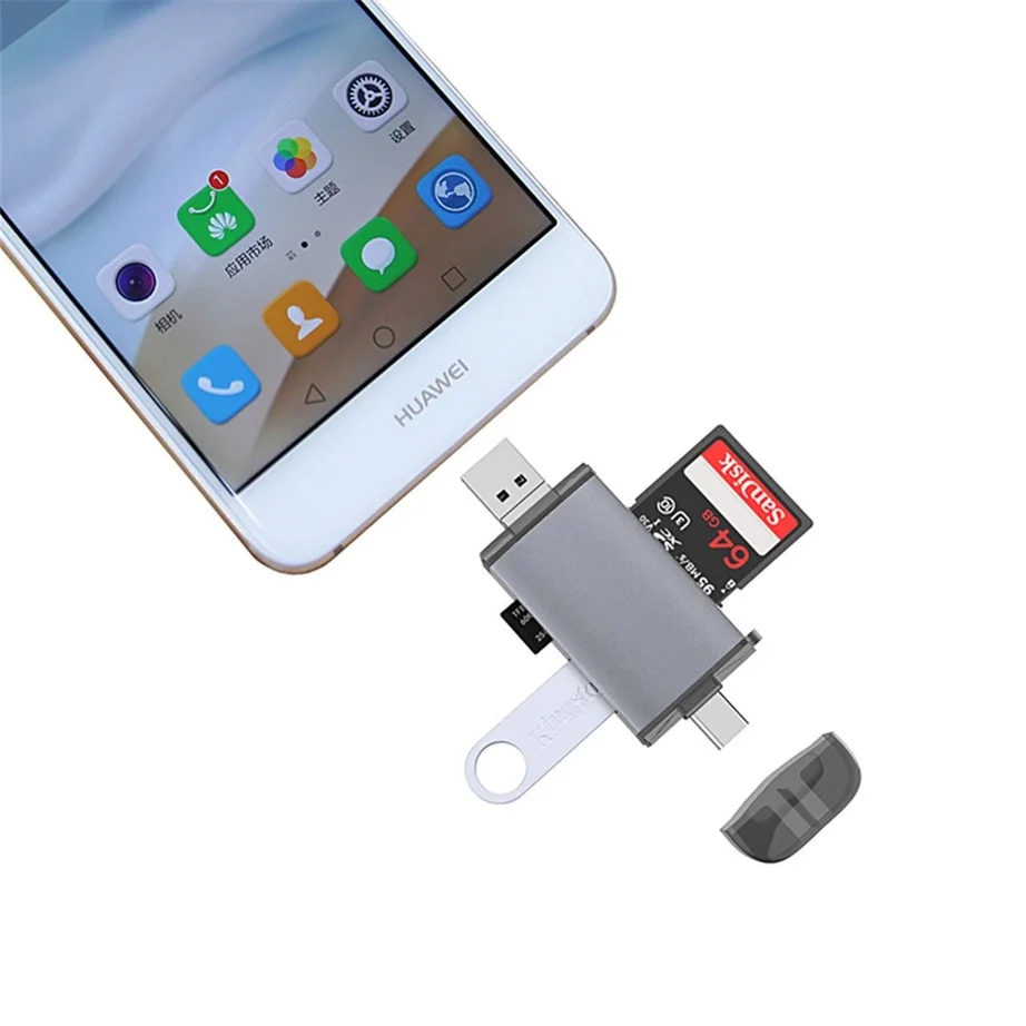 Yigetohde 6 In 1 Usb 2.0 Otg Kaartlezer TYPE-C/Microusb/USB2.0/Tf/Sd-geheugenkaart kaartlezers Voor Computer Laptop Android Telefoon