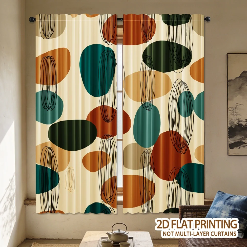 Abstract colored geometric pattern polyester tufted curtains, with pole-mounted design, suitable for living room, bedroom, study