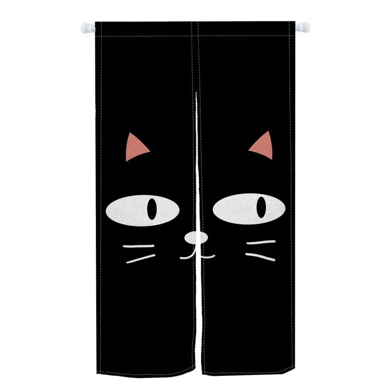 VIKAMA Black Cat Door Curtain, Minimalist Pet Face Line Drawing Partition Curtain, Room Divider for Kitchen Entryway Home Decor