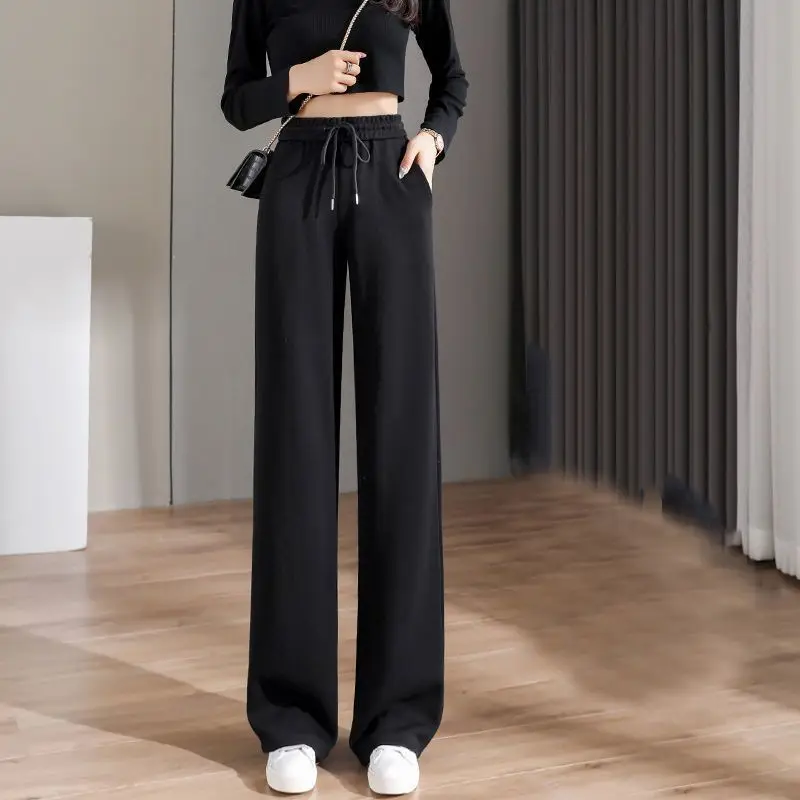 

Spring and Autumn Pure Cotton Women's Sports Pants Straight Tube Loose High Waist Slim Wide Leg Pants