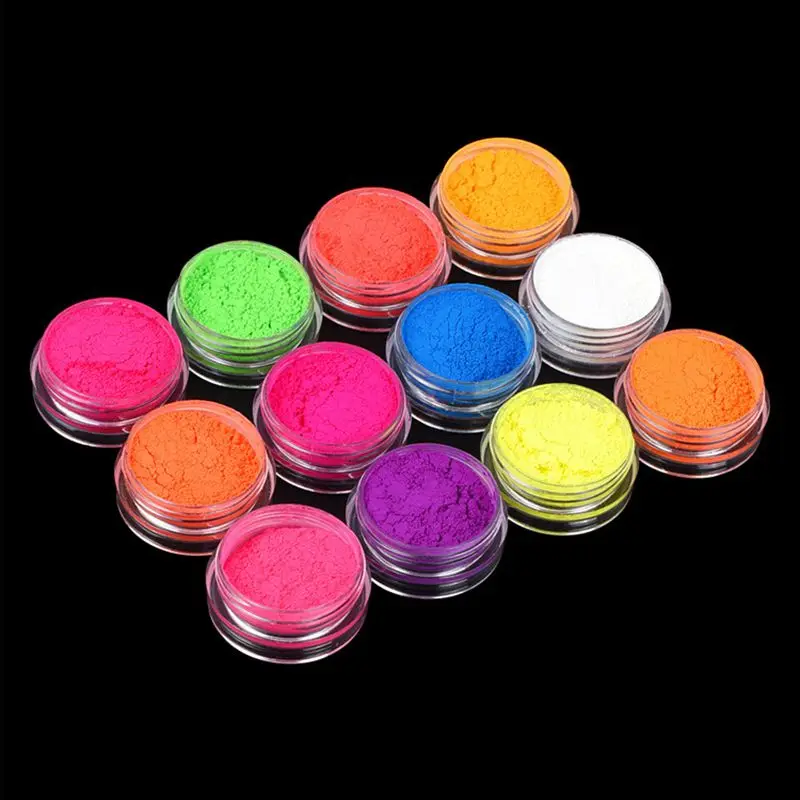 Poudre fluorescente, Pigment lumineux néon pour ongles, lumière UV, cosmétique, rouge à lèvres, savon, poussière scintillante, 12 boîtes/ensemble