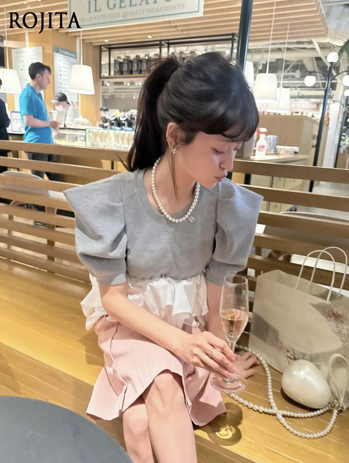 Japanese Commuter Bud Splicing Three Dimensional Frilly T Shirts Fashion Round Neck Bubble Short Sleeved Tshirt Short Top Women